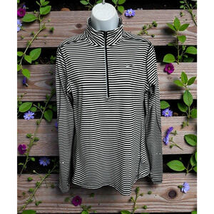 Nike Running Dri-Fit 1/4 Zip Top Sz M Black White Striped Long-Sleeve Athletic